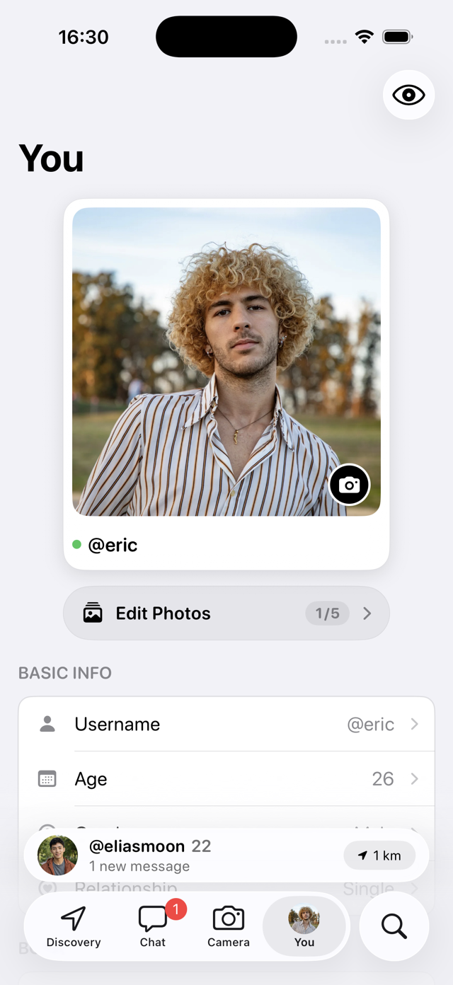 Abbs light-mode profile editor with a profile photo and basic information